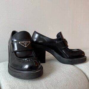 PRADA Chocolate Heeled Loafers SIZE 38